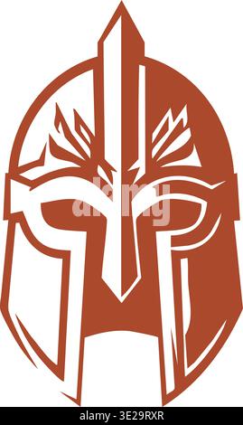 Stylized illustration of an ancient warrior helmet with a tall central ridge and decorative leaf shaped crest details. Stock Vector