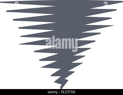 Minimal illustration of a sharp spiral tornado funnel narrowing downward with layered zigzag bands. Stock Vector