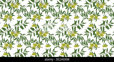 Seamless green olive texture isolated on white. Green fruit pattern design can used for summer textile, fabric, organic food wrapping paper. Stock Vector