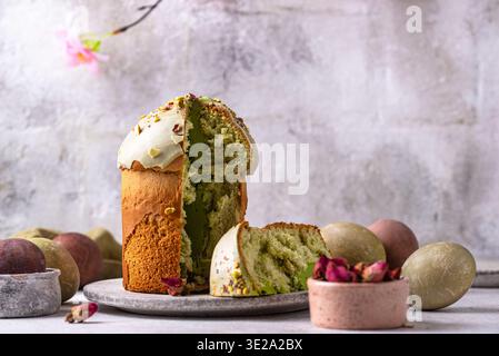 Traditional Easter cake kulich with pistachio Stock Photo