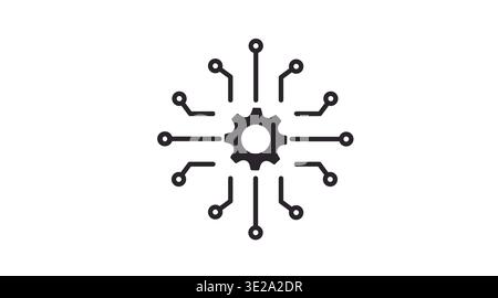 Black line artificial intelligence gear icon with circuit lines Stock Vector