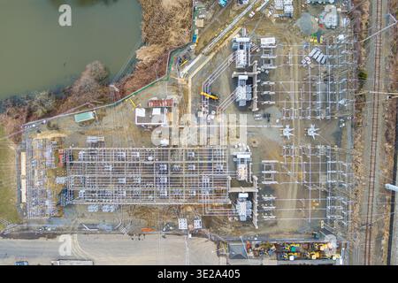 Aerial view of electric distribution substation unit, New Jersey USA Stock Photo