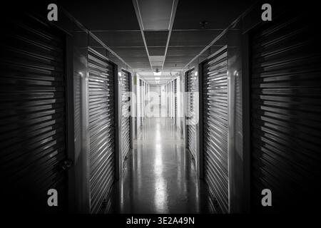 Scary hallway in self storage center, USA Stock Photo