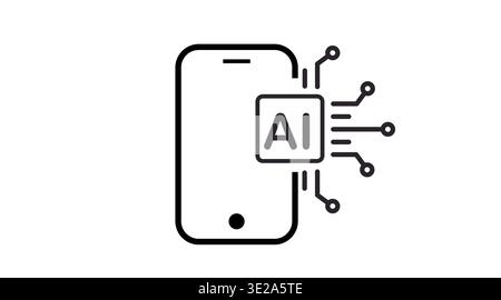 AI smartphone circuit line icon, artificial intelligence mobile technology outline vector Stock Vector