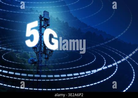 5G network tower in action providing fast internet connection in urban area Stock Photo