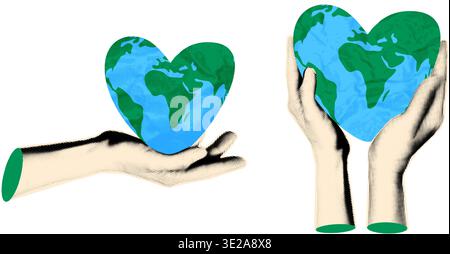 Earth day halftone collage stickers set vector illustration Stock Vector