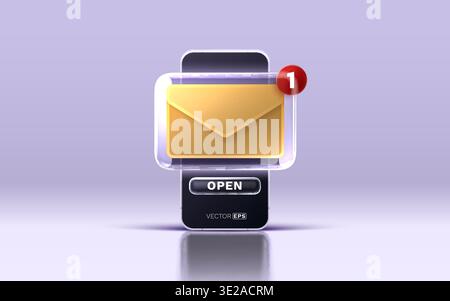 New message notification on a smartphone with a glossy UI element. Vector illustration. Stock Vector