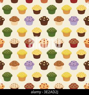 Seamless pattern with various sweet cupcakes and muffins vector illustration. Stock Vector