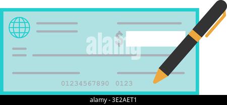 Check money bank icon stock illustration. A flat design banking icon on a transparent background Stock Vector