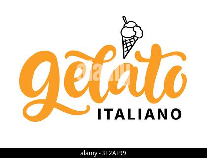 Gelato Italiano lettering logo with ice cream cone Stock Vector