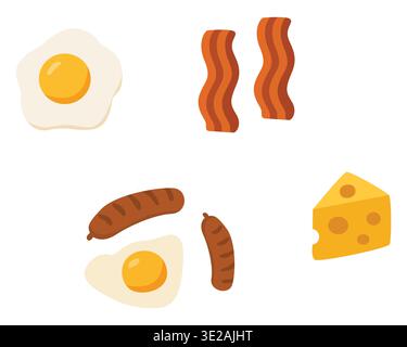 Delicious Breakfast Spread with Eggs, Bacon, and Sausages Stock Vector