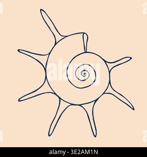 A captivating vector illustration features a spiky seashell in the enchanting mermaidcore style. Stock Vector