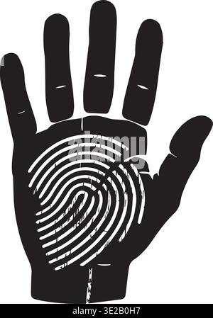 Black Handprint Silhouette With White Fingerprint Pattern In Palm Design Stock Vector