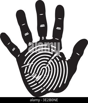 Black Handprint Silhouette With White Fingerprint Pattern In Palm Design Stock Vector