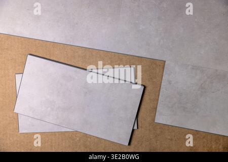 stone texture vinyl tile floor installation Stock Photo