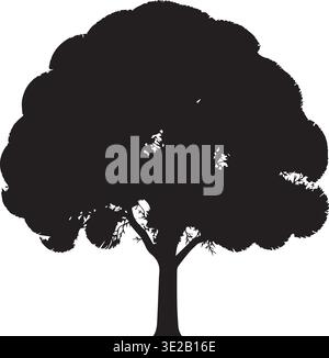 Broadleaf Deciduous Tree Silhouette With Dense Rounded Canopy And Trunk Stock Vector