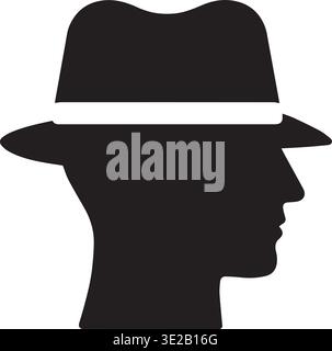 Man Profile Silhouette Wearing Fedora Hat Minimalist Black Icon Design Stock Vector