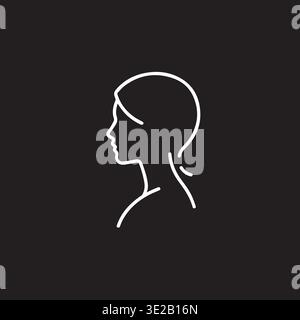 Minimalist White Line Art Woman Profile Silhouette On Black Background Stock Vector