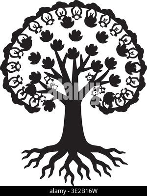 Community Tree Of Life With People Circle And Roots Silhouette Stock Vector