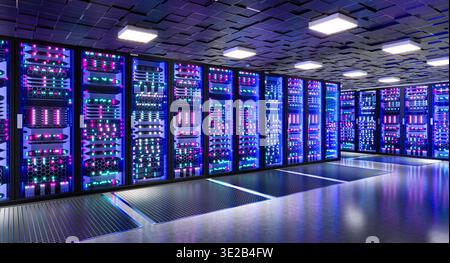 3d Server racks with glowing lights Stock Photo