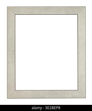 Empty flat gray wooden picture frame with cut out canvas isolated on white background Stock Photo