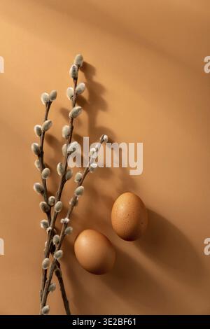 Modern natural dyed easter eggs. Happy Easter. Congratulatory easter background Stock Photo