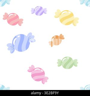 A lovely seamless pattern featuring a variety of colorful lollipops with star and wavy swirl designs. Perfect for sweet shop wallpaper, fabric prints Stock Vector
