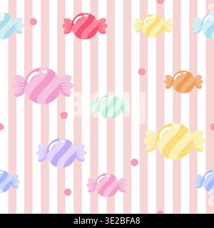A delightful seamless pattern featuring multicolored lollipops with cute star designs. Vibrant pastel colors on white background, perfect for nursery Stock Vector