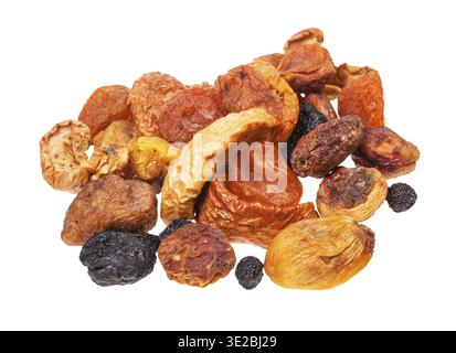 Pile of various dried fruits isolated on white background Stock Photo