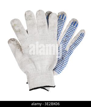 Pair of lightly used white cotton work gloves isolated on white background Stock Photo