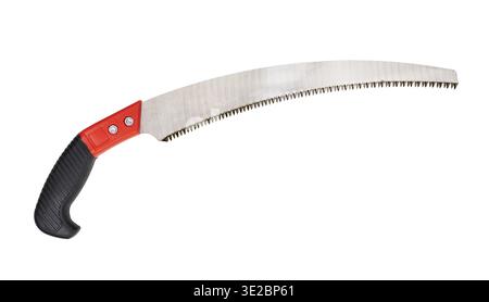Crosscut hand pruning saw with plastic handle isolated on white background Stock Photo