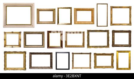 Set of various picture frame with cut out canvas isolated on white background Stock Photo