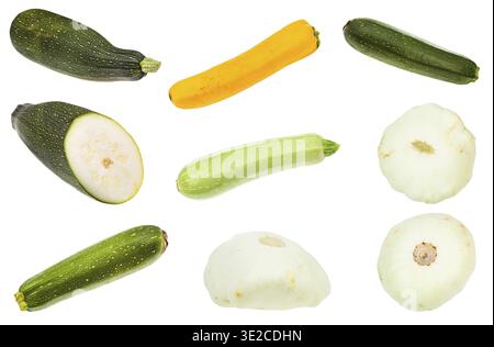 Various squashes, marrow and zucchini isolated on white background Stock Photo