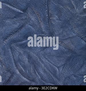 Textured square background from blue crumpled leather close up Stock Photo