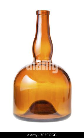 Empty wide brown liquor bottle isolated on white background Stock Photo