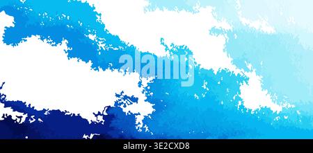 Abstract palm tree on a blue background with a wave . Hand drawn. Not AI, vector illustration. Stock Vector