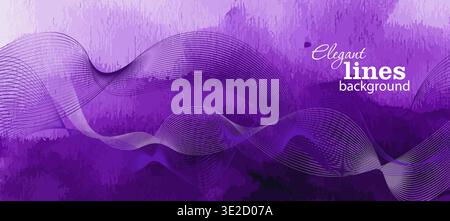 Abstract violet watercolor background with lines. Hand drawn. Not AI, vector illustration. Stock Vector