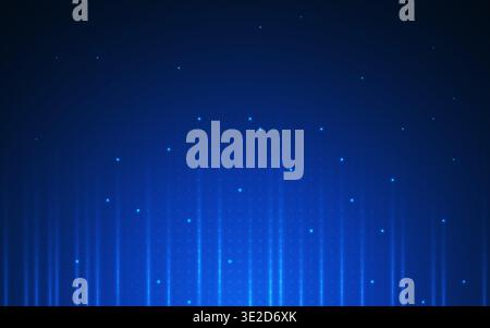 Abstract tech background with glowing blue particles. Digital grid and light beams. Futuristic data network concept. Innovation texture with data flow Stock Vector