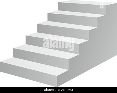 Staircase with wide steps. Isometric 3D stair design in soft grey tones on white background. Stock Vector
