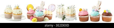 Easter cupcakes isolated on white, set. Holiday dessert Stock Photo