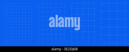 Blueprint grid set rounded cell geometry, four scale variations. Wide medium dense micro spacing comparison, engineering layouts dashboards notebook pages interface planning systems graphics.  Stock Vector