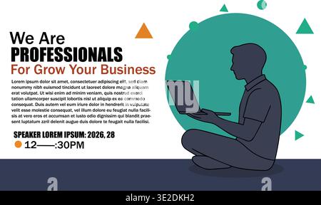 We Are Professionals: Business Growth Presentation Concept With Laptop Speaker Illustration For Marketing Stock Vector