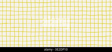 Seamless hand drawn square grid pattern. Yellow repeated doodled checkered background. Sketched thin checker paper texture. Pencil drawn journal sheet notebook template. Vector lined planer page Stock Vector