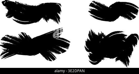 Black ink brush strokes hand painted on white background for graphic design illustration Stock Vector