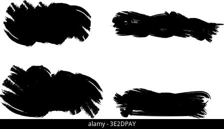 Black ink brush strokes set isolated on white background for artistic design illustration Stock Vector
