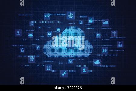 concept of cloud computing, graphic of futuristic cloud with digital technology icons Stock Vector