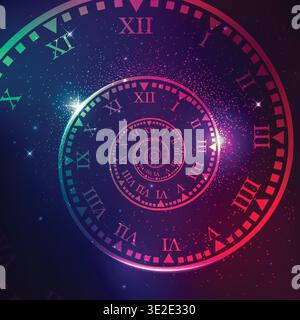 concept of space of time in the universe, spiral clock with galaxy star background Stock Vector