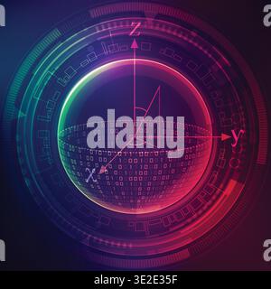 concept of quantum computing, binary globe with digital technology element Stock Vector