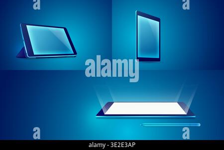 realistic tablets computer with blue tone for decoration Stock Vector