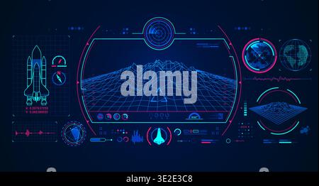 graphic of spaceship interface with digital technology element Stock Vector